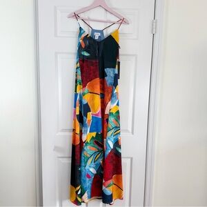 NEW Nicole Miller Halter Top Colorful Abstract Maxi Dress Size XS